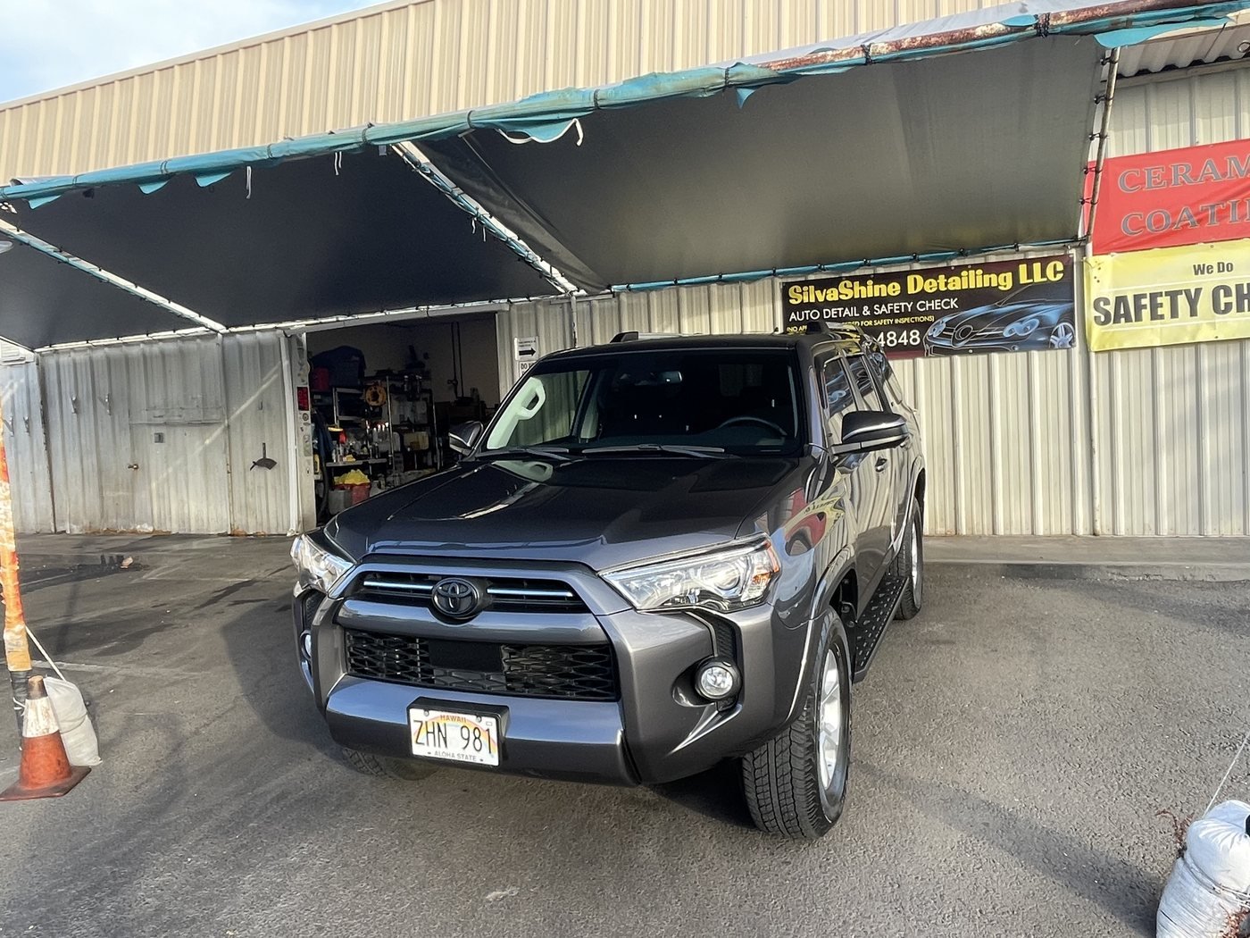 SilvaShine shop front in Kona with the Auto Detail and Safety Check banner